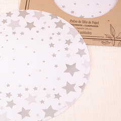 SET X24 INDIVIDUALES DE PAPEL ESTRELLAS PLATEADAS