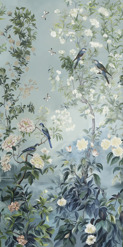 Panel Cortina Birds in Celadon