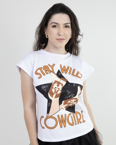 Camiseta Tshirt Bota Cowgirl Branca