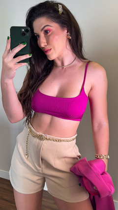 Top Cropped Reto Com Alcinha Canelado Roxo Fucsia na internet