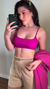 Imagem do Top Cropped Reto Com Alcinha Canelado Roxo Fucsia