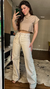 Calça Wide Leg Sarja Com Cinto Branca Off White - loja online