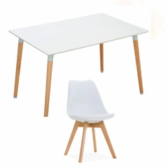 Juego De Comedor Rectangular Mesa Eames 1.20Mts + 4 Sillas Tulip Color Blanco