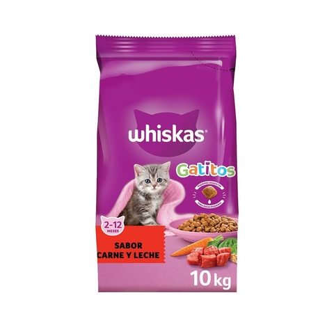 WHISKAS GATITO CARNE Y LECHE X 10 KG