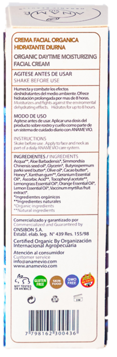 Crema Facial Orgánica Hidratante Diurna x 60 ml. - Aname Vio - Cosmética Orgánica Certificada en internet