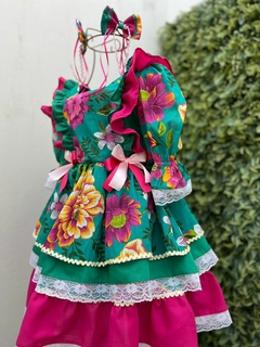 Vestido quadrilha Flores Verde - Aldora`s Baby