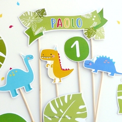 DECO TORTA BANDEROLA + TOPPERS FORMITAS DE PERSONAJES - Lorenza Diseño