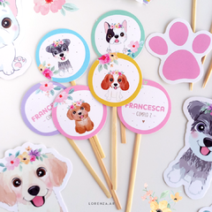 PERRITOS Y FLORES / KIT IMPRESO CUMPLE FELIZ - tienda online