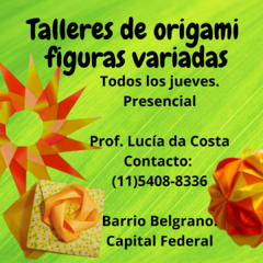 Curso de origami FIGURAS VARIADAS. Valor por taller: