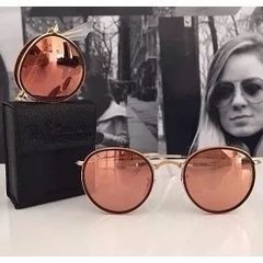 Oculos De Sol Ray-Ban Round Dobrável Espelhado De Cristal
