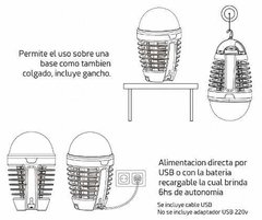 Luz Lampara Led Trampa Mata Mosquito Recargable Usb 5w Ip44 - tienda online