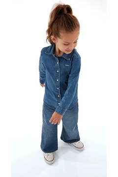 Calça Pantalona em Jeans Azul Índigo- Feminino - Up baby