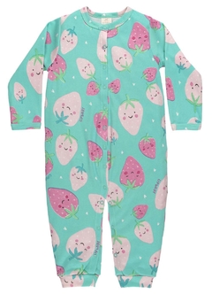Macacão Pijama em Suedine Morango - Up Baby