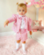 Look Emma pied poule rosa de casaco e short saia com camisa branca - Estilosa Kids / Loja Online Moda Infantil