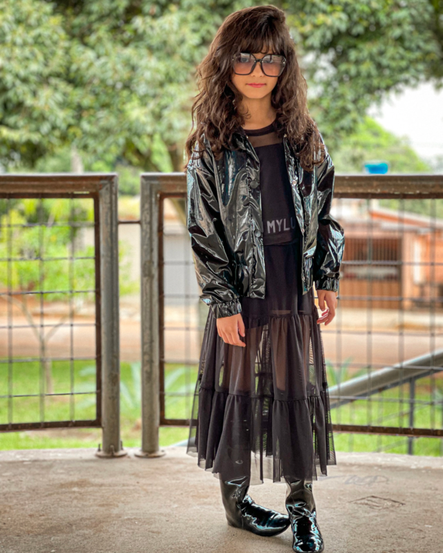 Jaqueta vinil preta infantil