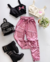 Conjunto de calça metalizada rosa e cropped (opção de cor)