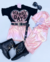 Conjunto de short saia rosa bebê metalizado, blusa preta e jaqueta metalizada - Estilosa Kids / Loja Online Moda Infantil