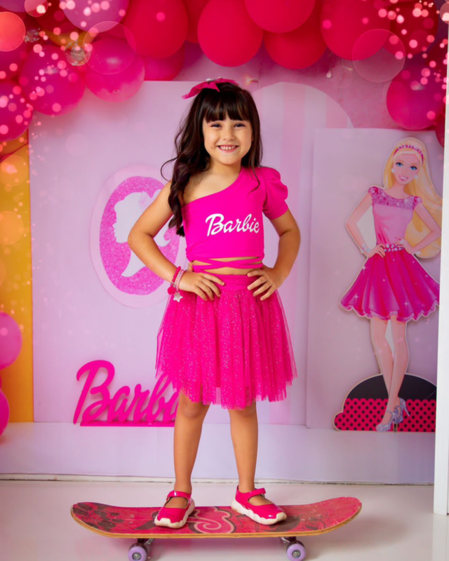 Conjunto salopete infantil barbie com chapeu