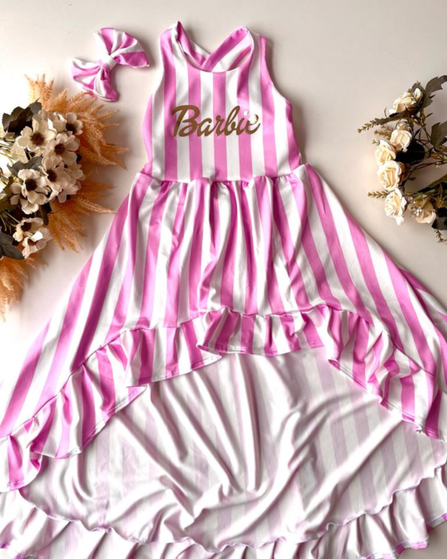 Vestido 4 a 10 anos M/Malha Barbie Lantejoulas Mattel Preto