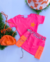 Conjunto de short saia e blusa rosa com laranja Lavínia