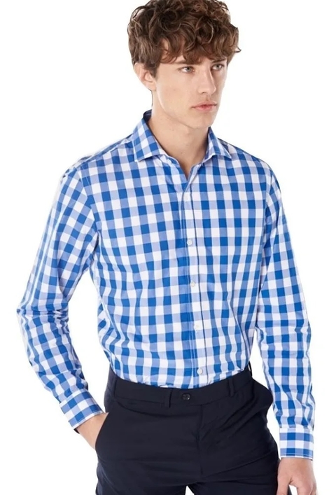 Camisa Hombre Bensimon Slim Fit Cuadrille Azul Claro 41046