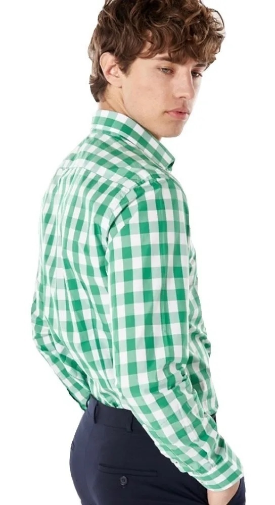 Camisa Hombre Bensimon Slim Fit Cuadrille Verde (41047)