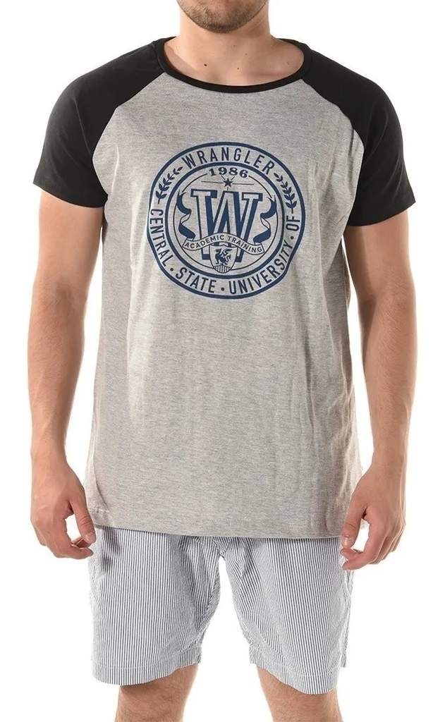 Remera Algodon Hombre Wrangler College Ranglan Manga Corta W10015