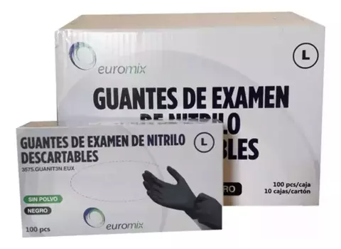 10 CAJAS DE GUANTES DE NITRILO NEGROS - EUROMIX