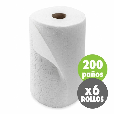 PAPEL ROLLO COCINA 200 paños - Pack x 6 rollos