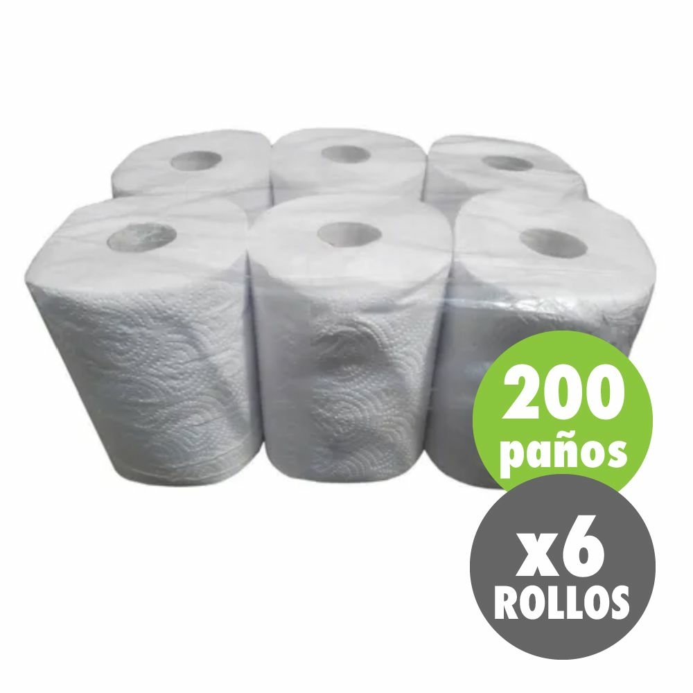 PAPEL ROLLO COCINA 200 paños - Pack x 6 rollos