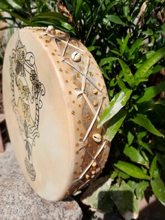 Tambor Ocean Drum decorado Oxum - Teia Mágica