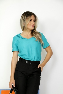 29685-BLUSA CAMBRAIA DE LINHO AZUL TURQUESA