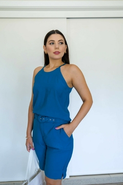 30495-CONJUNTO BERMUDA E BLUSA SENSORIALE AZUL COM CINTO - Loja Clara Assis