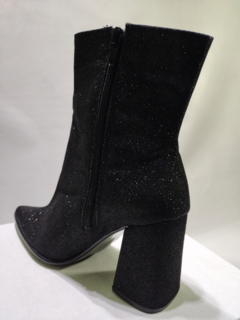 Bota Corta Taco Cuadrado / Glitter negro - tienda online