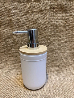 Dispenser Jabon Liquido Baño Plastico Con Tapa Bambu