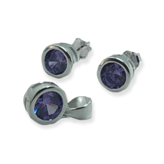 2.9 gr Conjunto Redondo Piedra Violeta (8 mm) Plata Italiana - comprar online