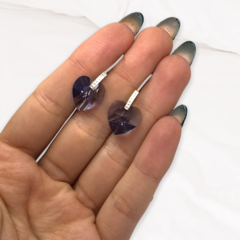 3.9 gr Aros Corazon con Piedras Violetas (15 mm) Plata Italiana en internet
