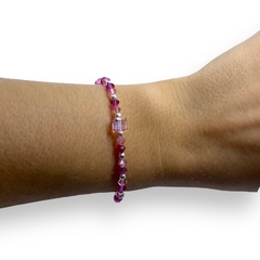 SWA 31 Pulsera Premium Piedras Rosas con Cubic Cuadrado Plata Italiana - comprar online