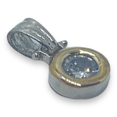 AG-169 Dije Piedra Blanca Circular (11 mm) Plata y Oro - comprar online