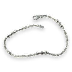 1.9 gr Pulsera Doble 3 Bolitas Premium Plata Italiana - Stal Joyas