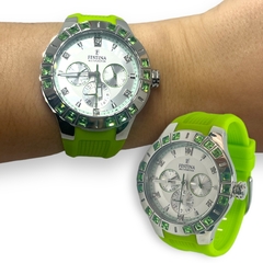 Reloj Festina F16559.4- Malla Silicona Verde lima y Piedras en Cuadrante - Calendario Agente Oficial - comprar online