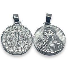 10305 Dije Medalla Reversible San Benito (33 mm) Acero Quirúrgico