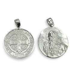 DI-RU 222 Dije Medalla San Benito Reversible (40 mm) Plata 925
