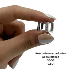 3600 Aros Cubanos Cuadrados con Cubic Acero Blanco - Stal Joyas