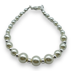 VOL-101-5 Pulseras Perlas de Vidrio Degrade Blancas Acero Blanco - comprar online