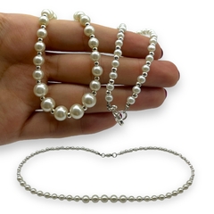 VOL-103-2Conjunto Degrade Perlas Blancas de Vidrio (45 cm) Acero Blanco - comprar online