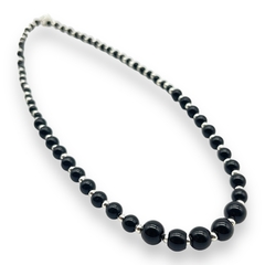 VOL-103-2Conjunto Degrade Perlas Negras de Vidrio (45 cm) Acero Blanco