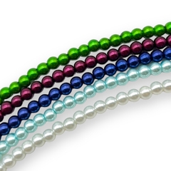 VOL-107 Collar Perlas de Vidrio (8mm) - Variedad de Colores Plata 925