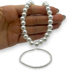 VOL-107 Collar Perlas de Vidrio (8mm) - Variedad de Colores Plata 925 - comprar online