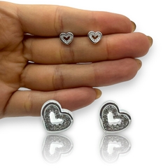 2.4 gr Aros Pasantes Corazon con Cubic (9 mm) Plata Italiana